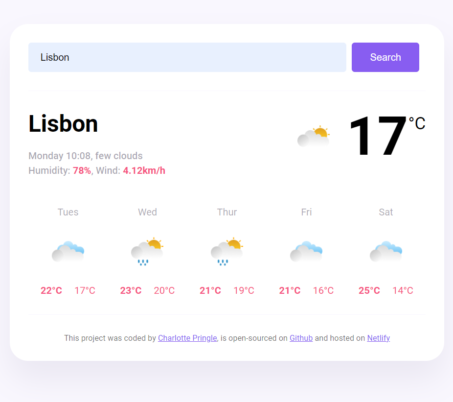 Screenshot of weather app